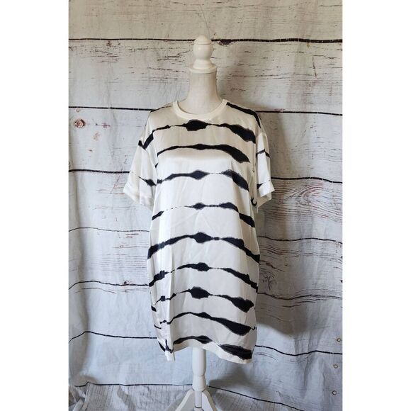 ATM Silk Charmeuse Tie Dye Stripe Crew Neck Shirt Dress Size M/L - Picture 3 of 9
